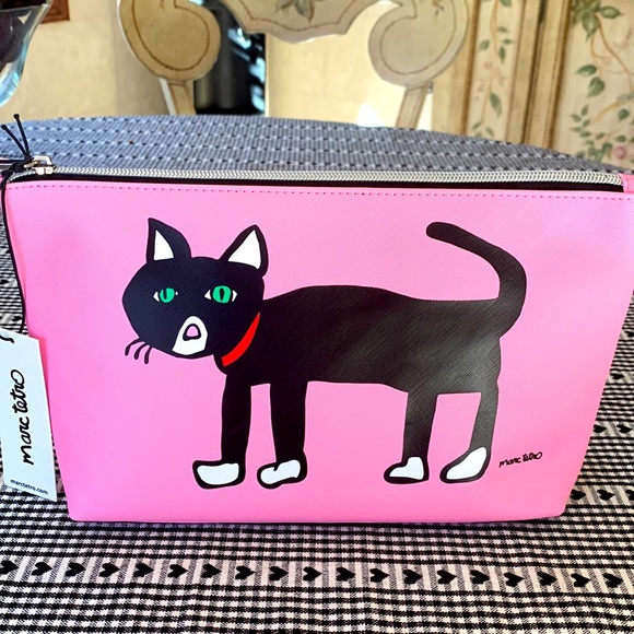 marc Tetro Handbags - NWT Marc Tetro Black Large Cat Cosmetic Pouch. PVC